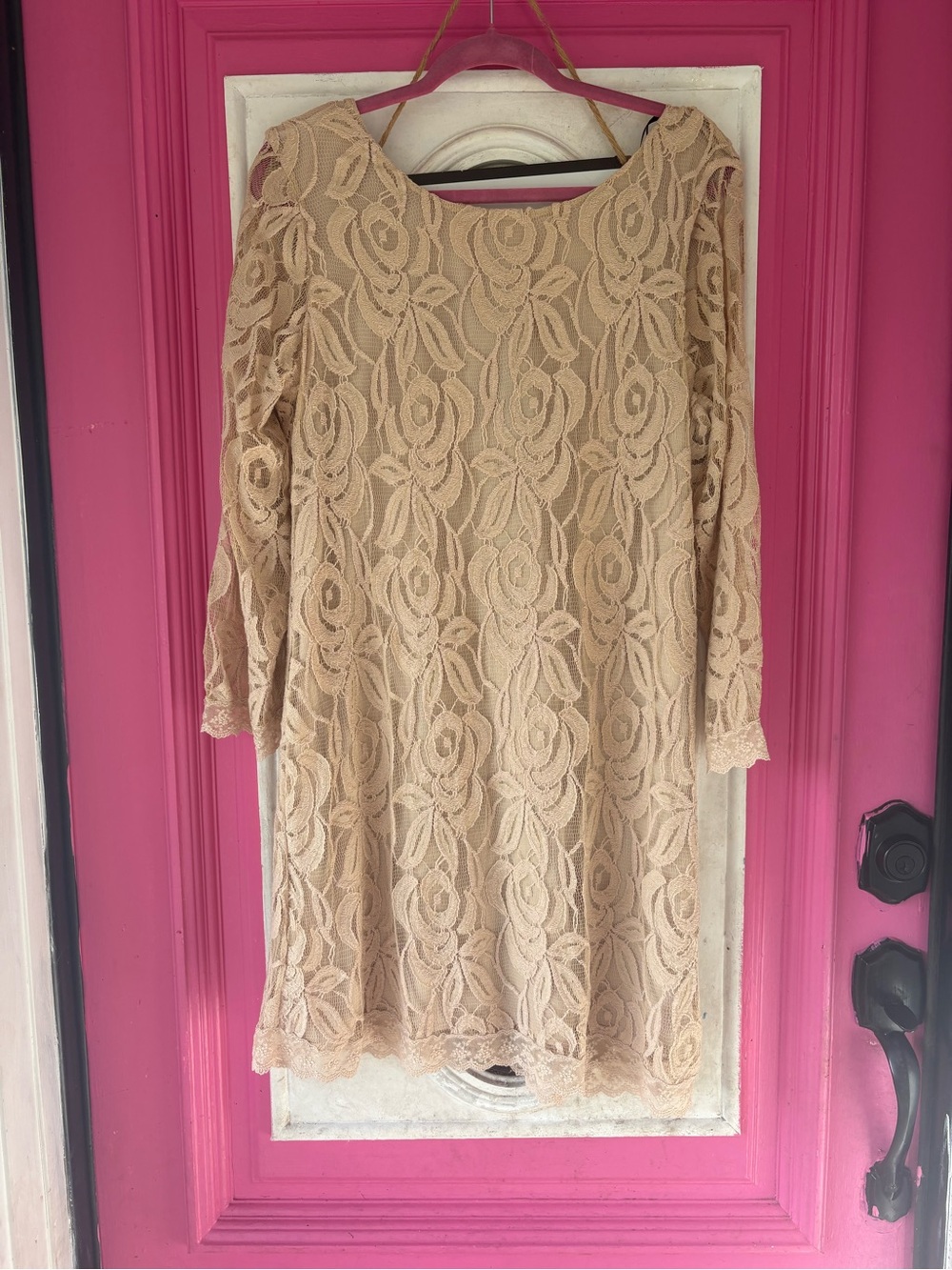 Fire Los Angeles Beige Lace Long Sleeve Shift Dress